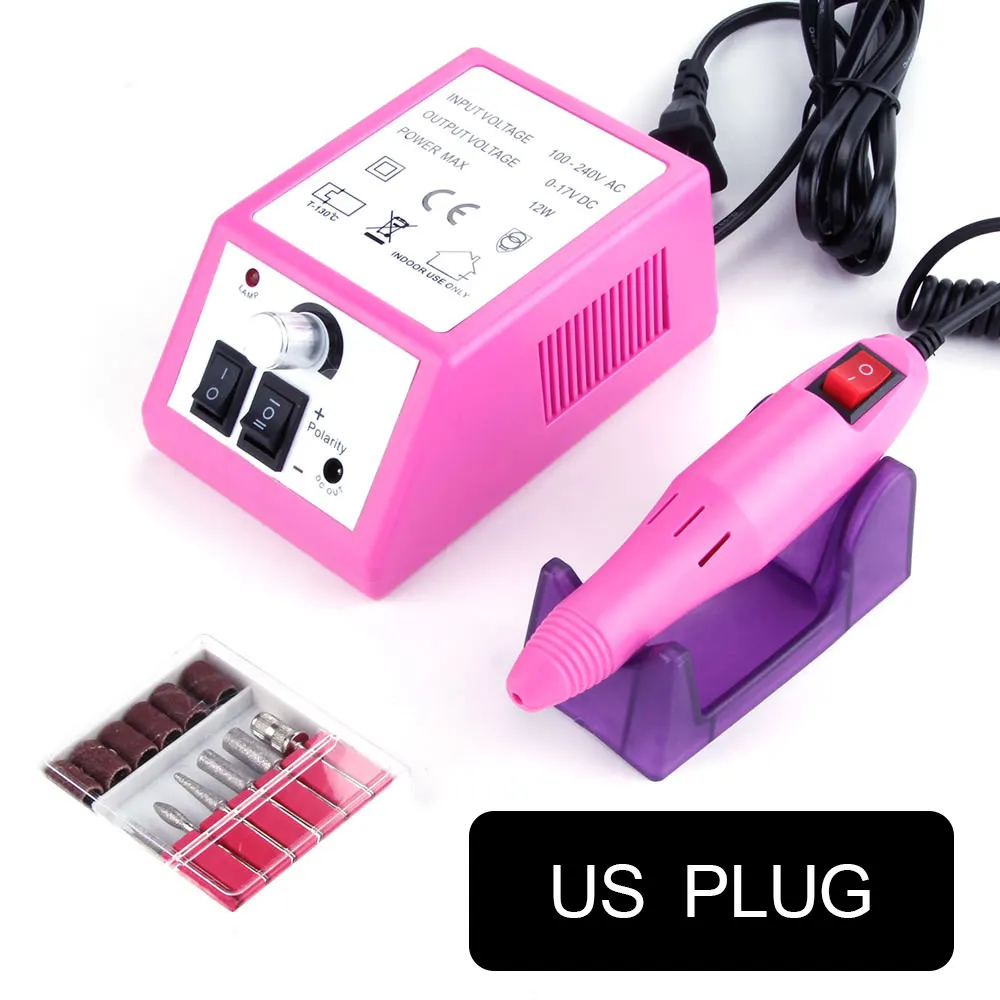 Pink US Plug Профессиональный электрический сверлильный станок для ногтей дрель для ногтей фреза пилка для ногтей 20000 ОБ/мин Палитра для демонстрации лаков для педикюра набор инструментов - Цвет: Pink US Plug