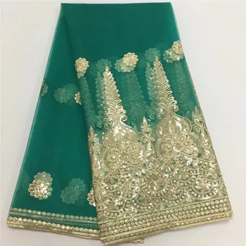 

Green Nigerian Sequins Lace Fabrics Idian Nigerian Lace Fabrics Embroidery African Tulle French Lace Materials For Women