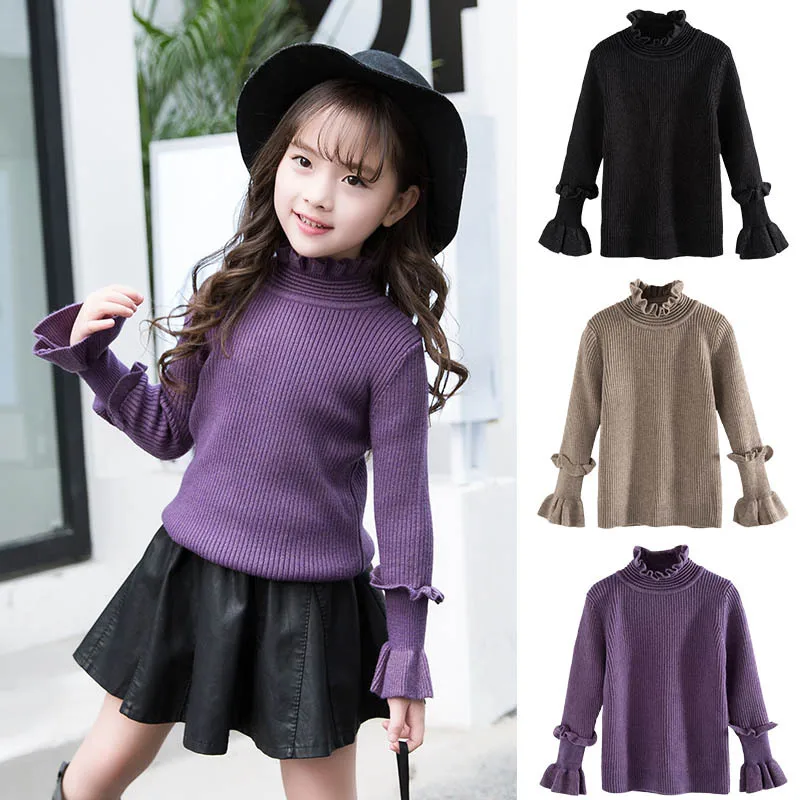 

Girls High Collar Sweater Spring And Autumn 2019 New Style Fashion Children Pullover Sweater Little Girl Autumn Clothing Base Sw