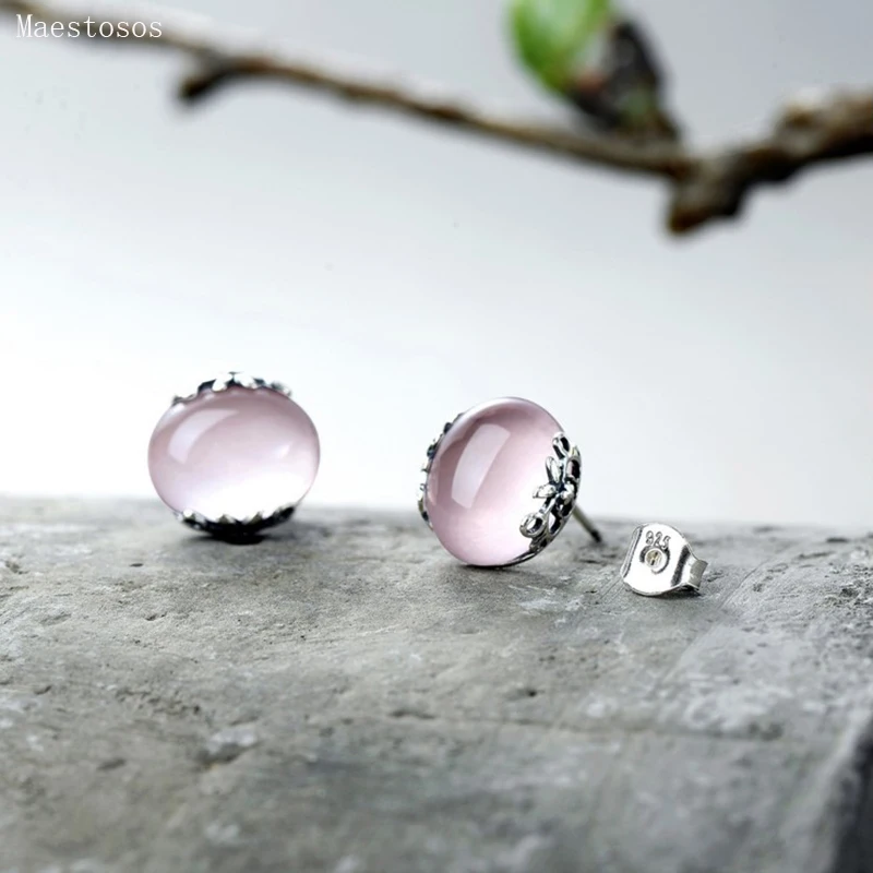 

Maestosos 925 100% Pure Silver Palace Retro Diamond Earrings Ear Nails Natural Hibiscus Stone Lovely Earrings for Girls New Style Jewelry Best gift for girlfriend