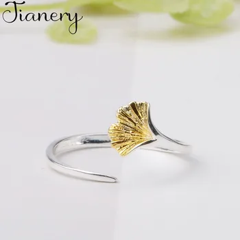

JIANERY Retro Jewelry 925 Sterling Silver Ginkgo Biloba Leaf Rings For Women Bridal Engagement Party Antique Rings Wholesale