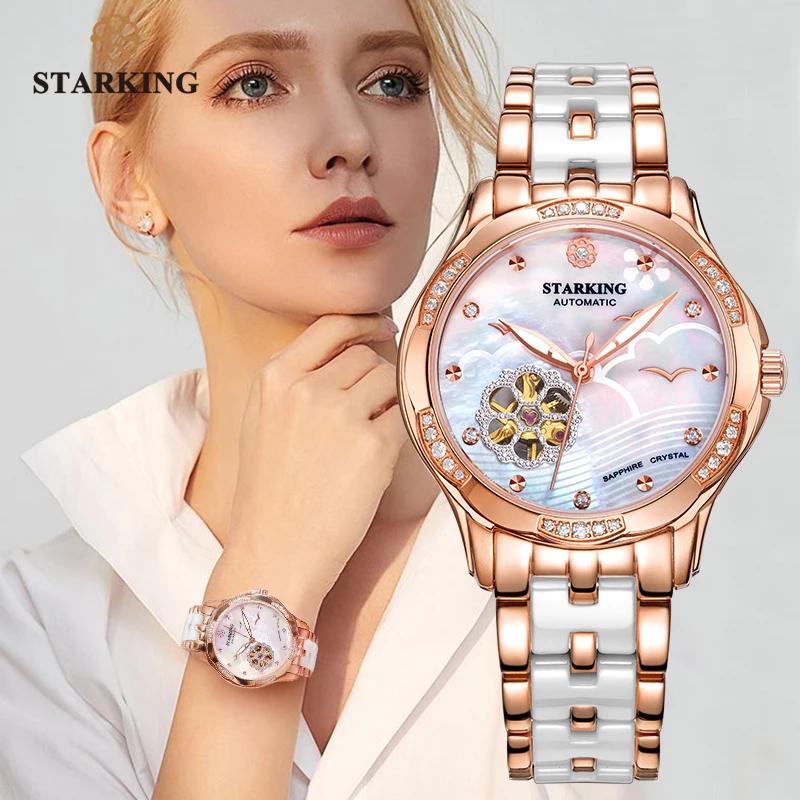 Automatic Watch Mechanical-Wristwatches Skeleton STARKING Rose-Gold Dress 34mm Steel-Case