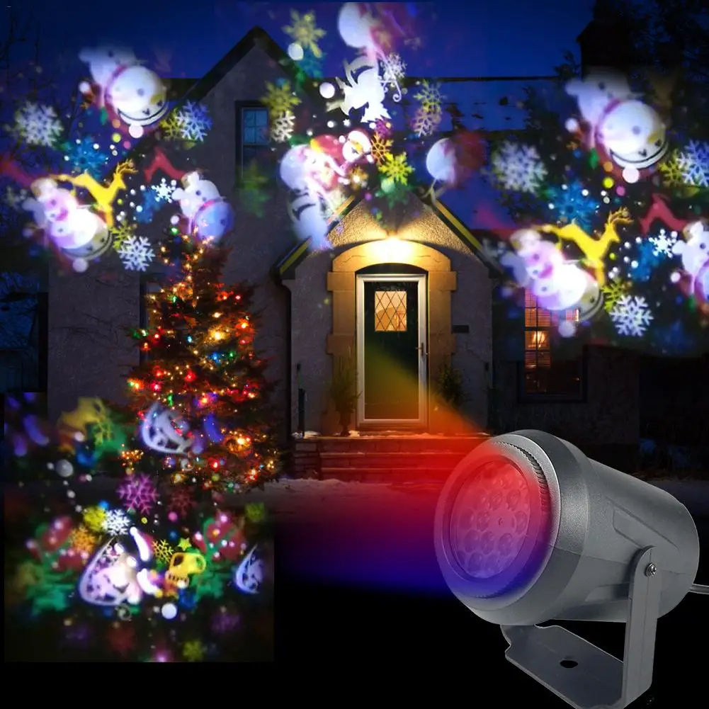 16 Patterns New Year LED Laser Projector Light Christmas Snowflake Elk Projection Lamp Disco Stage L