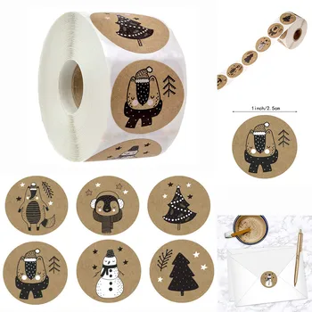 

500pcs Happy Christmas Day Animal Stickers Paper Christmas Tree Snowflake Christmas Label Gift Box Decoration Family Sticker