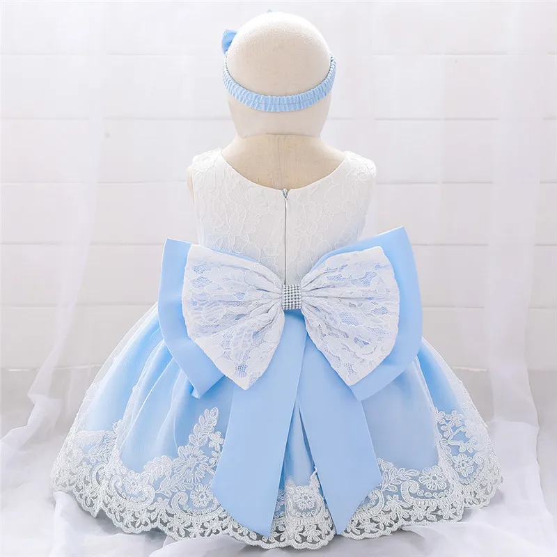sky blue Платье для малышей; вышитая юбка с жемчугом; платья на крестины для маленьких девочек; 1 год; платья для дня рождения для новорожденных; костюм для маленьких девочек - Цвет: sky blue