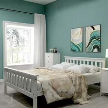 Lits doubles en bois avec cadre à lattes en pin, facile à assembler, Style européen, ensemble de literie blanc Simple, 200x140Cm, pour adultes et enfants