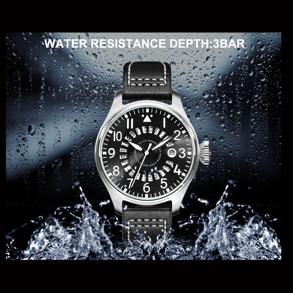 Airplane Sports Military Blue Dial Pilot Calendar Men Wristwatch Chronograph Fashion Casual Brand Army Brown Leather Watches
