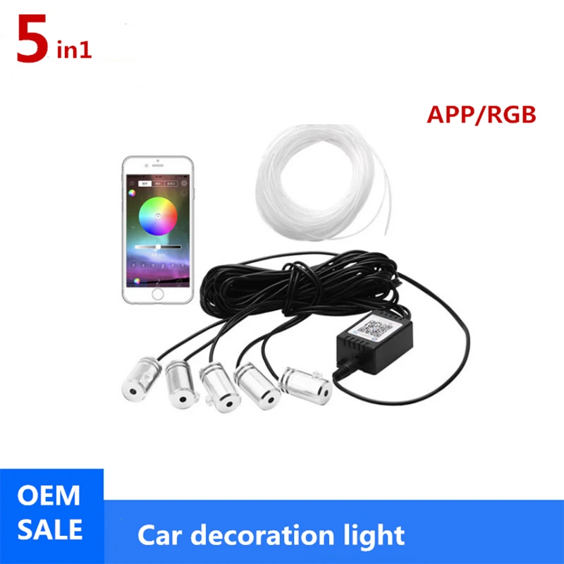 

LED RGB Strip Ambient Light Bluetooth Application Control For Car Interior Decoration Light Lamp 8 Colors DIY Music 6M Fiber Opt