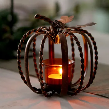 

Thanksgiving Halloween Decor Wrought Iron Home Retro Pumpkin Candle Holder Christmas Party Fall Holiday Harvest Festival Event