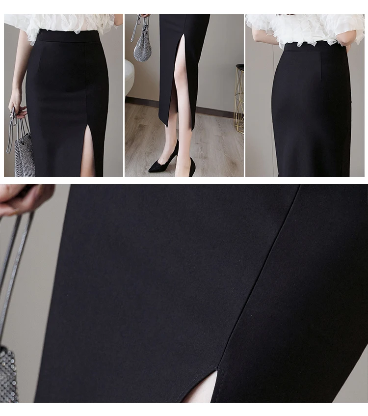 Faldas mujer moda, сексуальная тонкая женская юбка, высокая талия, офисная, для девушек, красная, черная, юбка-карандаш, 3XL, 4XL, 5XL размера плюс, юбка C101