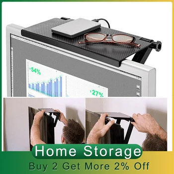 

1/2pcs Adjustable TV Screen Top Storage Shelf Rack Holder For Computer Desktop Stand Monitor Mount Organizer Home Office Storage
