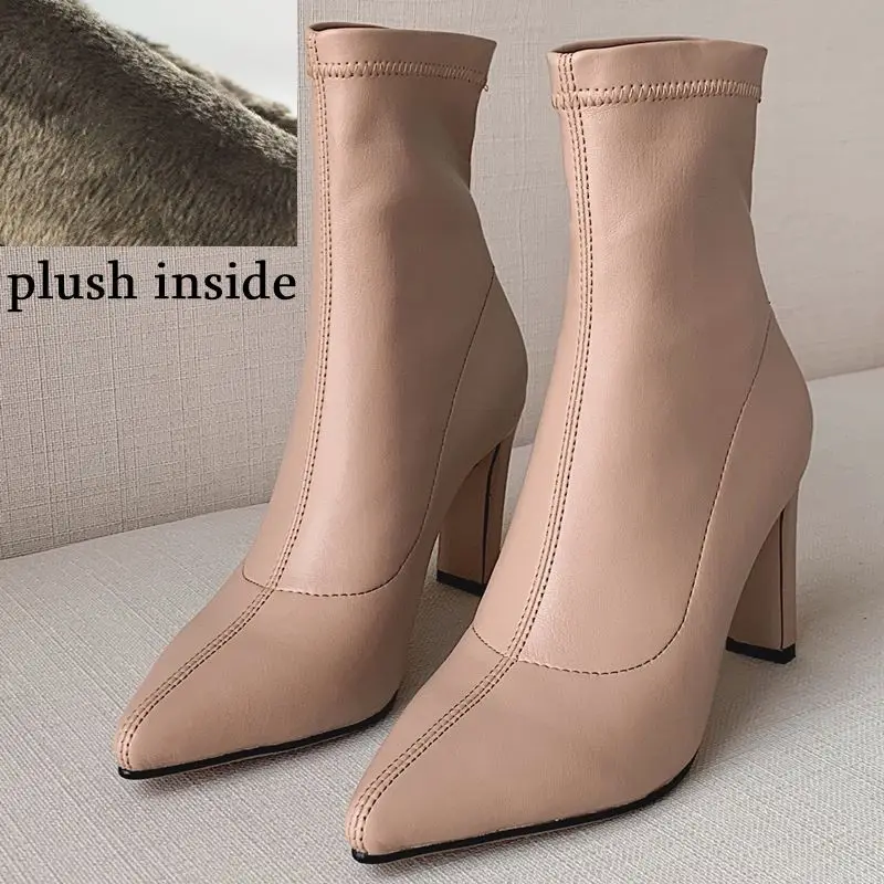 ALLBITEFO fashion sexy high heels night club party women boots 6 color ankle boots for women autumn girls boots ladies shoes - Цвет: plush inside