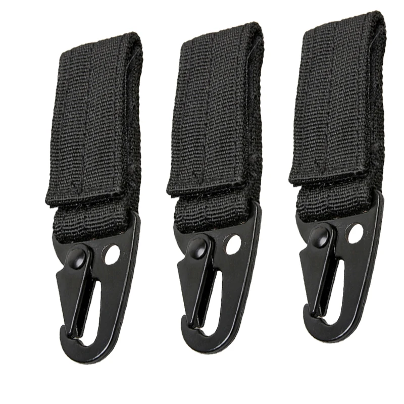 3pcs Black Открытый висящий карабин тактический рюкзак крючок для ключей тесьма Пряжка Высокопрочный нейлон Молл пояс с пряжкой набор для выживания - Цвет: 3pcs Black