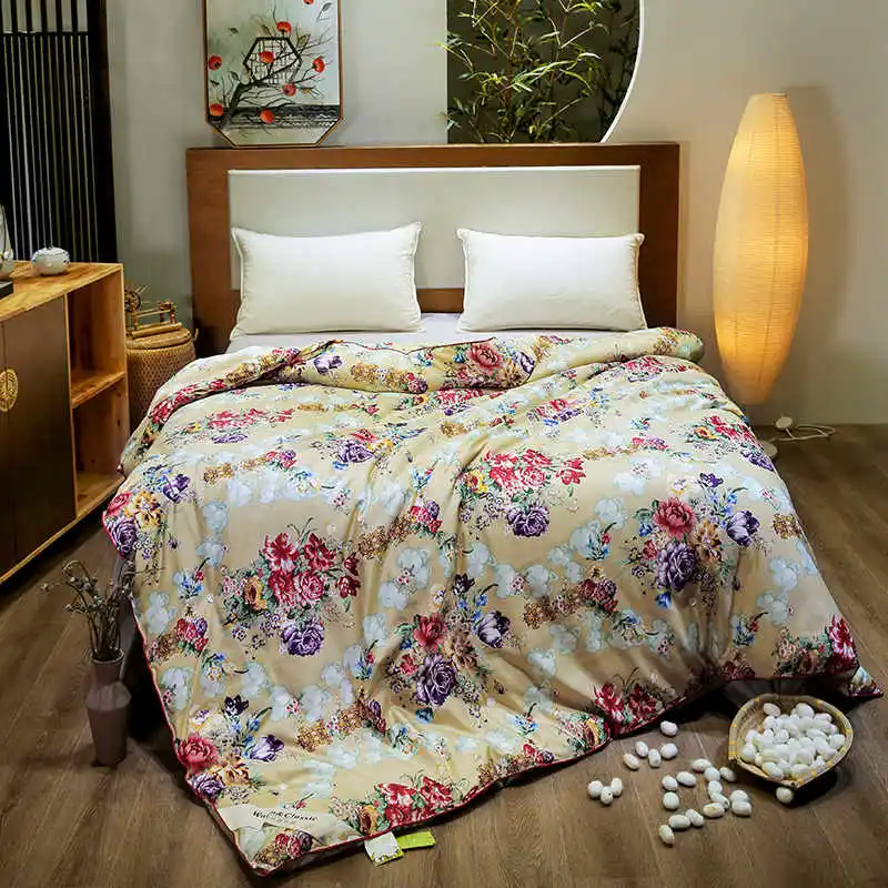 Liv-Esthete одеяло из шелка и хлопка с цветочным рисунком в стиле ретро/одеяло для лета и зимы, постельное белье ручной работы King queen - Color: 006