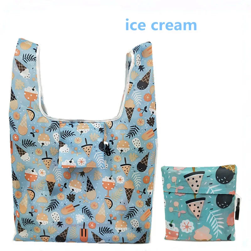 ice cream GABWE, новая переработанная сумка для покупок с фламинго, эко многоразовая сумка для покупок с короткими ручками, Сумка с мультяшным цветочным рисунком, складная сумка на плечо, сумки с принтом - Цвет: ice cream