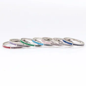 

Original 925 Sterling Silver Pan Ring Color Enamel With Crystal Cz Ring For Women Wedding Party Gift Fashion Jewelry