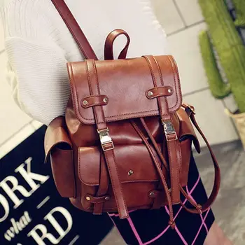 

Womens Vintage Leather Large Double Strap Backpack Casual Bags College Fashion Wild
