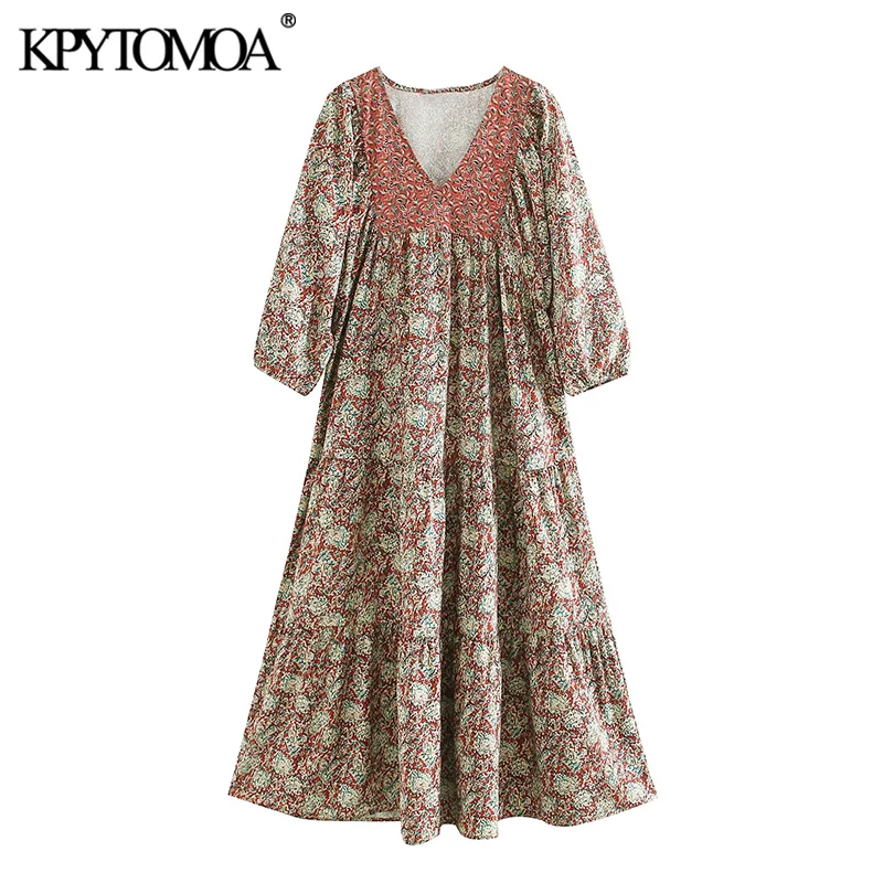 KPYTOMOA Women 2020 Chic Fashion Print Patchwork Midi Dress Vintage V Neck Three Quarter Sleeve Female Dresses Vestidos Mujer KPYTOMOA Women 2020 Chic Fashion Print Patchwork Midi Dress Vintage V Neck Three Quarter Sleeve Female Dresses Vestidos Mujer
