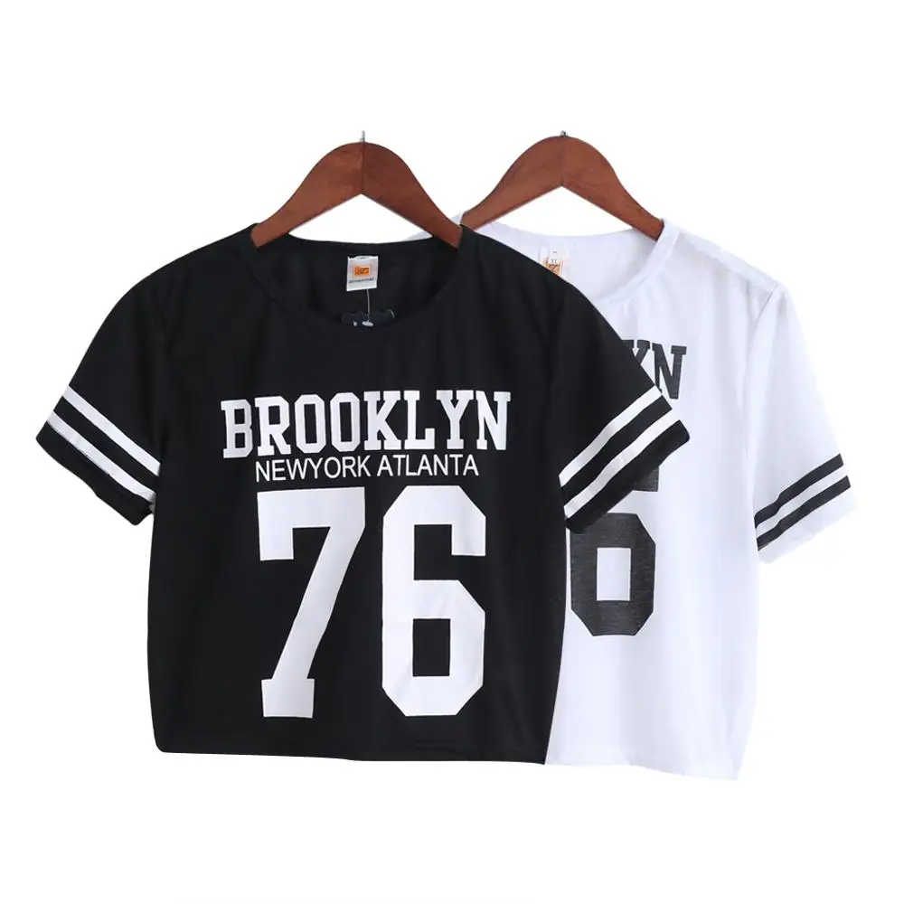 

Ladies Crop Top Letter Printed Short Sleeve Womens T-shirt Casual Summer 649C