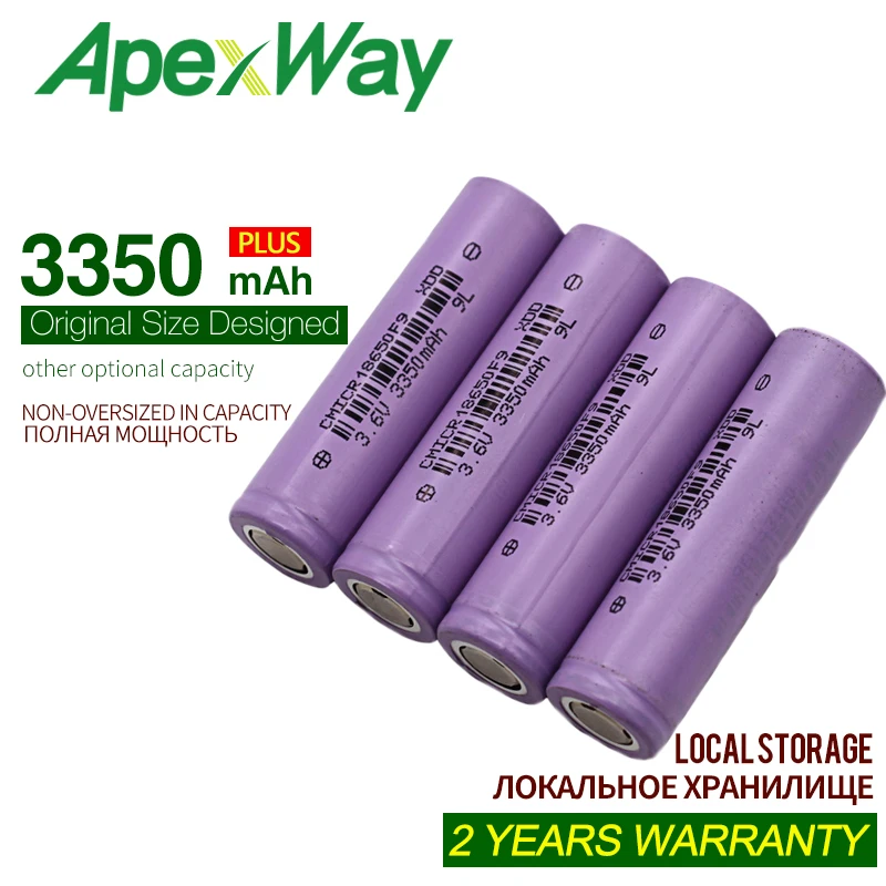 ApexWay 4 шт. 3 6 В 3350 мАч 18650 аккумуляторная батарея разряжаемые ячейки CMICR18650F9 Li-Ion +