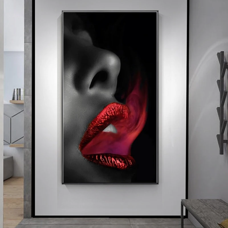 

Canvas Painting Modular Woman Red Smoke Mouth Sexy Lips and Prints Wall Art Pictures for Living Room Cuadros Home Decor Posters