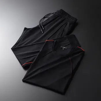 

Summer lightweight leisure sports short-sleeved trousers suit men's webbing T-shirt silky breathable two-piece men