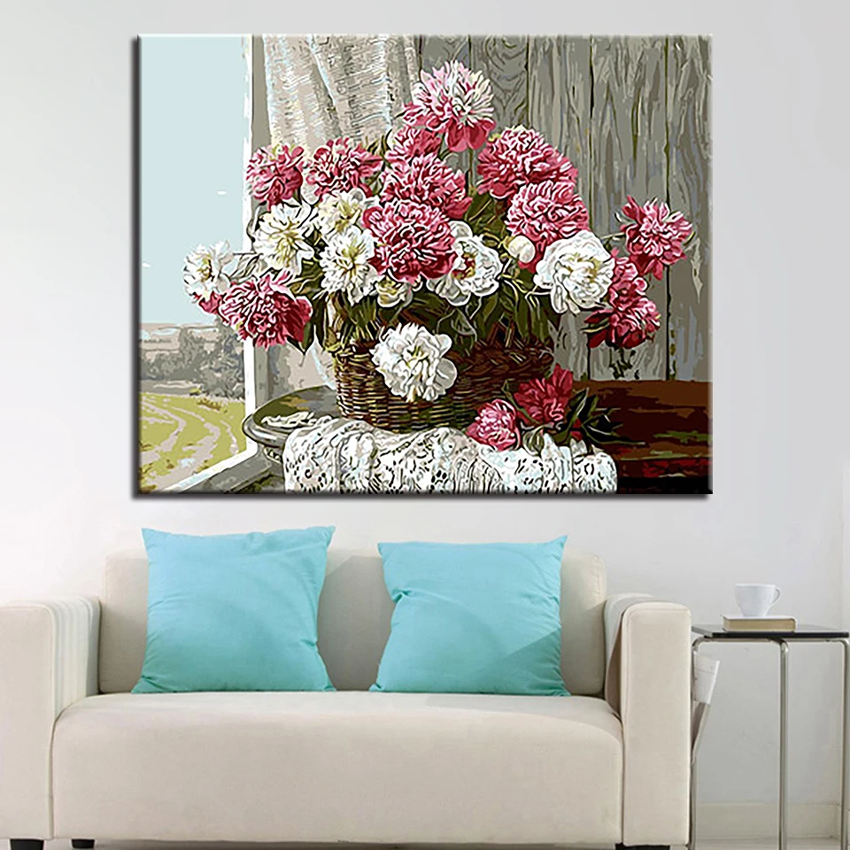 

A cluster of peony DIY Painting By Numbers Kits Calligraphy Painting Acrylic Paint By Number For Home Decoration A work of art