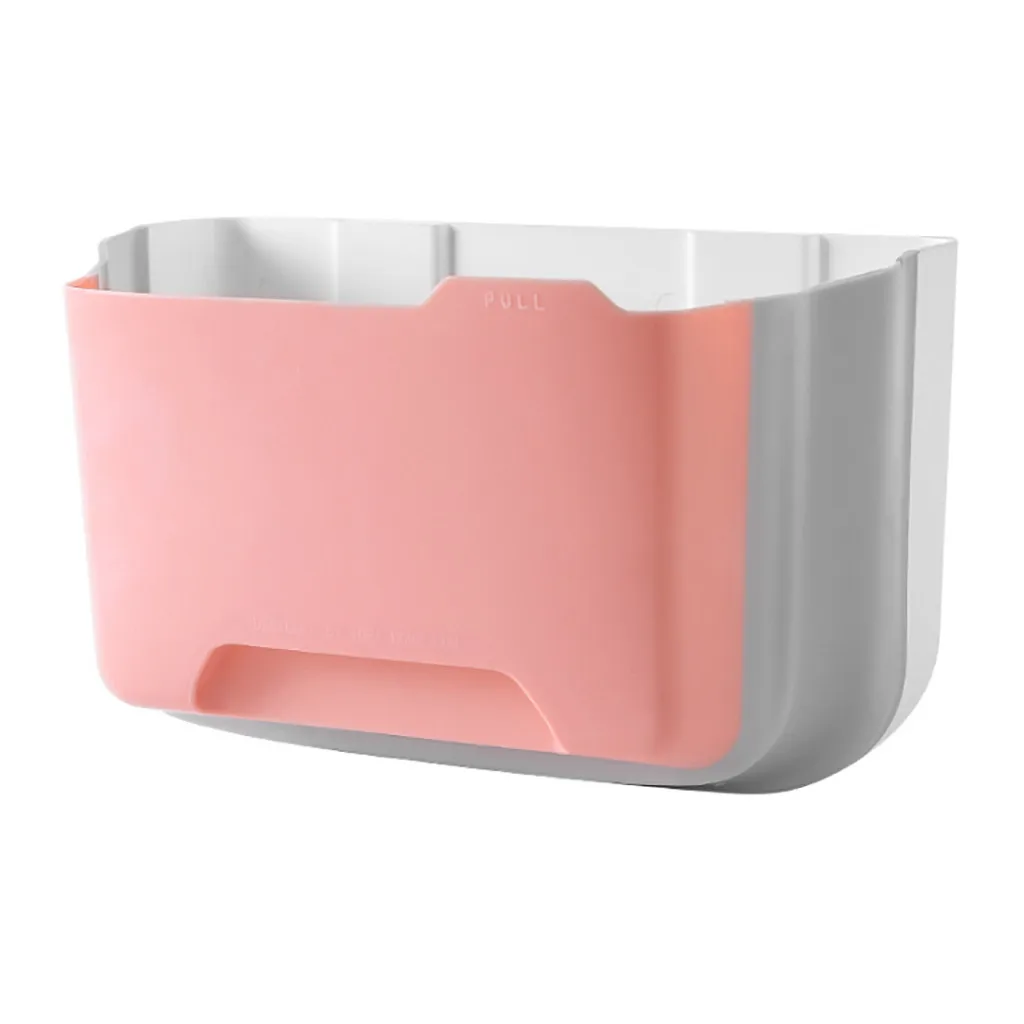 Kitchen Cabinet Door Hanging Trash Bin Nail-free Wall Mounted Folding Waste Bin Rubbish Container Home Bathroom Storage Boxes