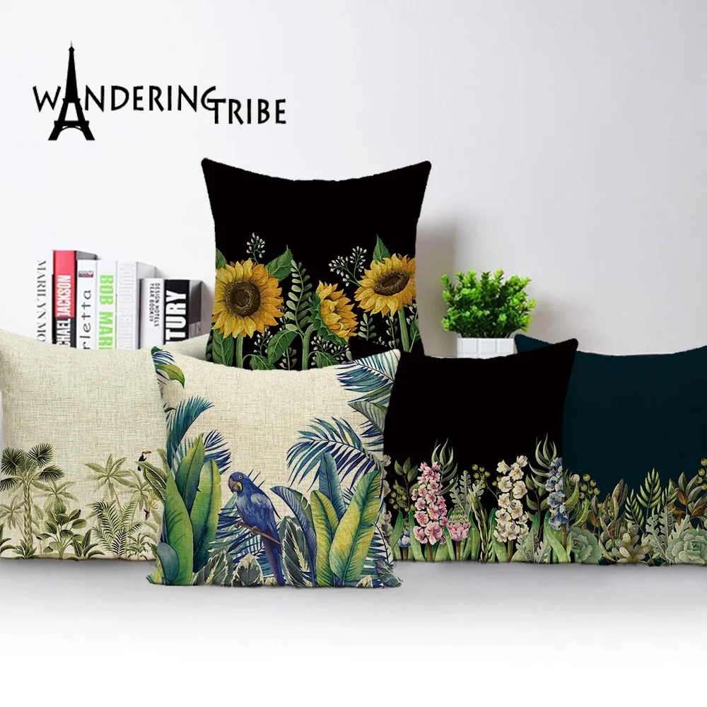 

Tropical Plants Cushion Case Jungle Sofa Bed Pillows Cover Linen Cushions Covers Sunflower Decorations Home Pillow Cases Kissen