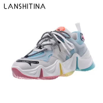 

New Luxury Sneakers Women 2020 Trending Rainbow Women's Sneakers Breathable Mesh Chunky Sneaker Platform Shoes 6cm Heels Woman
