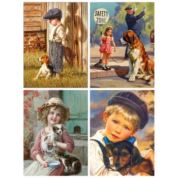 

DIY Painting By Numbers Children and Dog Kit Oil Picture By Numbers Handpainted Wall Art Painting on Canvas Home Decoration Gift