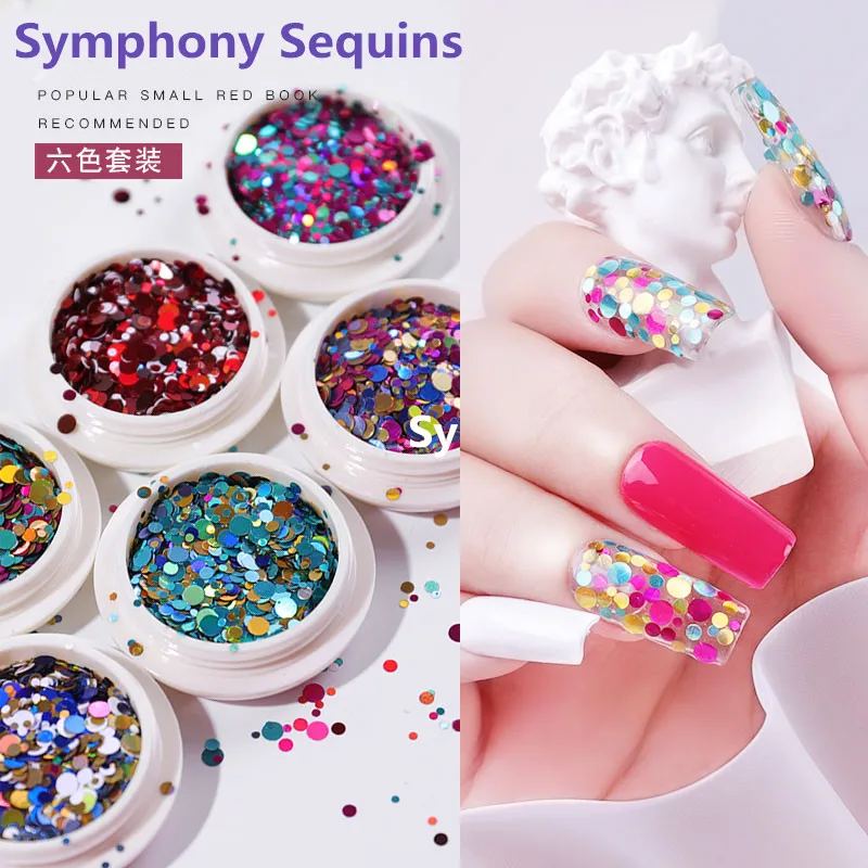 

6 Boxes Round Nail Art Sequins Set Multi Size Laser Nail Glitter Paillette Flakes Symphony Nails Patch Piece Manicure Decoration