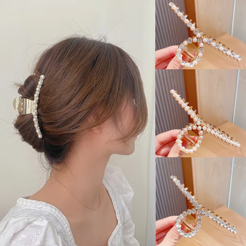 Ruoshui Woman Metal Pearl Hairpin Elegant Hair Accessories Women Hair Claws Clips Ladies Fashion Headwear Barrette Chic Hairgrip