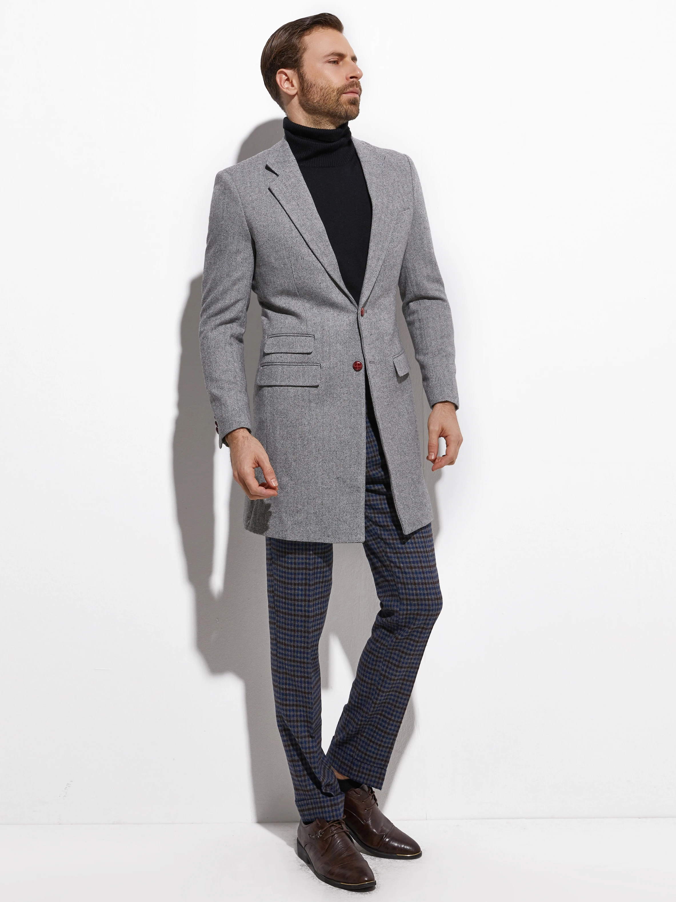 2026 Medium Length Spring Autumn Tailored Coat Custom Made Jacket Tweed Medium Long coat Mid-Length Coats Men Coats Long Peacoat