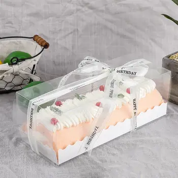 

5pcs Swiss Roll Packing Boxes Clear Cake Box Plastic Transparent Rectangle Baking Cake Boxes Clear Long Dessert Boxes For Bakery