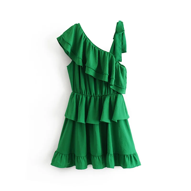 Tangada, модное женское зеленое платье с рюшами, без рукавов, тянущаяся Талия, женские летние мини платья, уличные платья 3H247 - Цвет: Зеленый