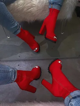 

2020 Fashion Spring Autumn Womens High Heeled Platform Python Pattern Peep Toe Boots Sexy Ladies Dress Shoes