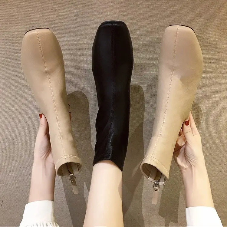 

British-Style Martin Boots Women's 2019 Autumn And Winter New Style Simple Elegant Versatile Square Head Chunky-Heel after Zippe