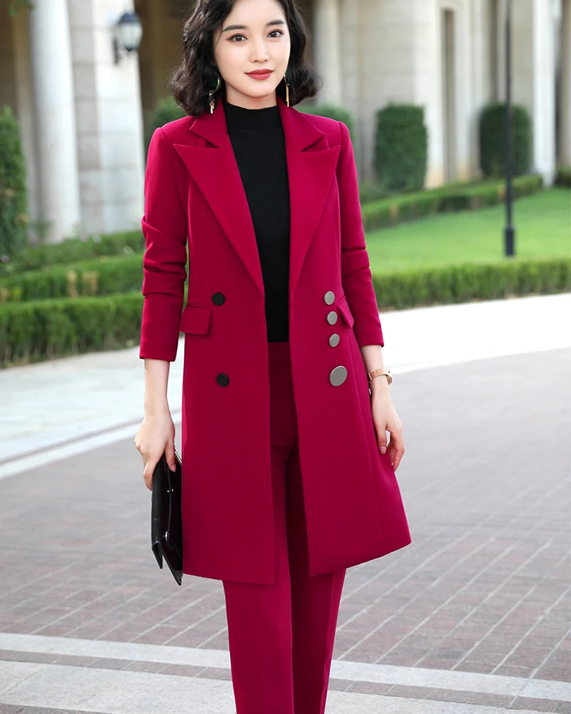 Женские зимние осенние зеленые красные блейзеры высокого качества, Тонкий Длинный блейзер, пальто, модная однотонная куртка для офисных леди