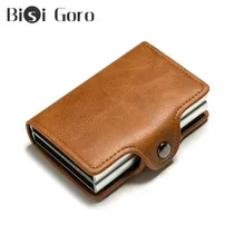 Bisi Goro Double Boxes Vintage Card Holder Black Metal Anti Rfid Wallet Credit Card Holder Men Women Hasp Cash Card Pocket Case