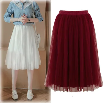 

Spring Autumn 2019 European American Mesh Pleated Bust Skirt Women's Clothing High Waist Street-wear Elasticity Women's Clothing
