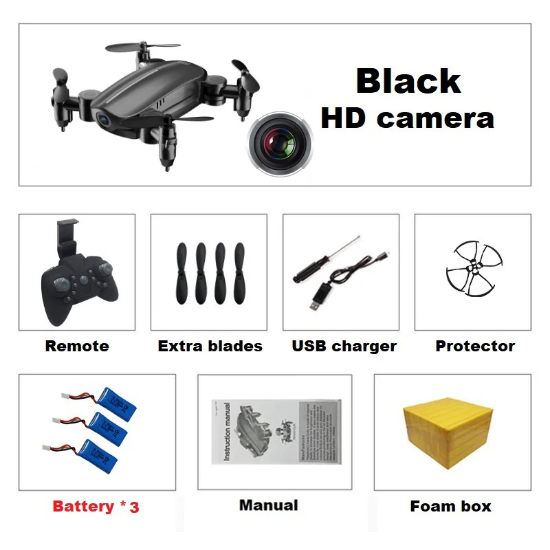LAUMOX T10 Радиоуправляемый Дрон с HD камерой мини Дрон WiFi FPV складной Квадрокоптер вертолет Безголовый режим удержания высоты селфи дроны - Цвет: Black 0.3MP 3B F
