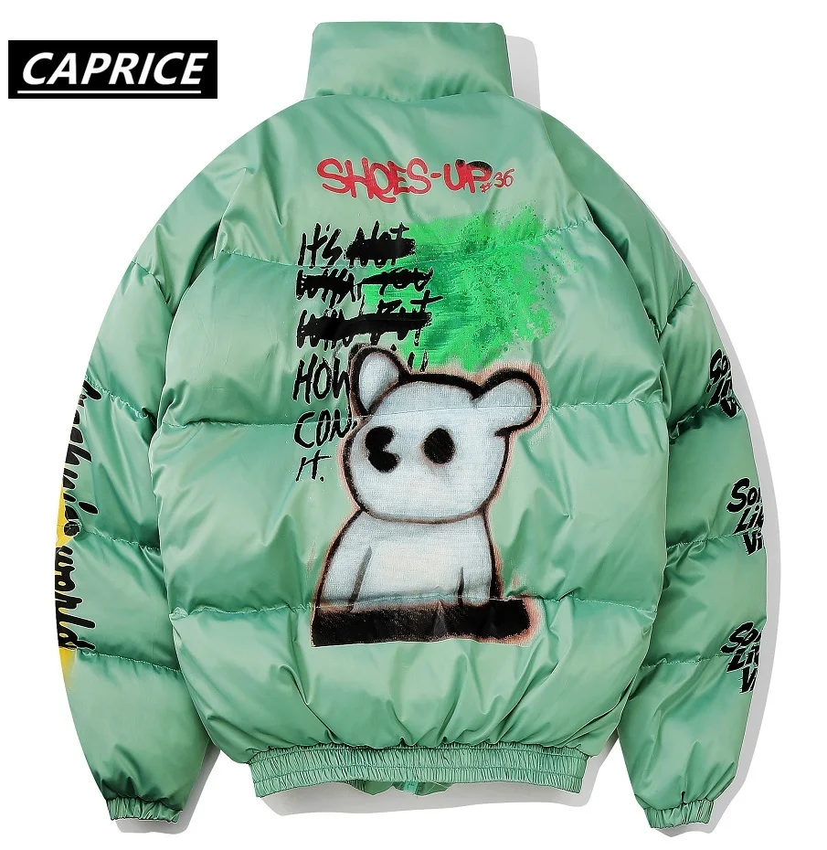 

2019 Hip Hop Graffiti printing Mens Winter Parka Warm Jackets Harajuku Windbreaker Streetwear Warm Jackets Coat tops Stand Loose