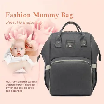 

Gray fashion Mummy bag Multi-function Large capacity Waterproof Travel Backpack Portable diaper bags Fashion Durable bottle ba