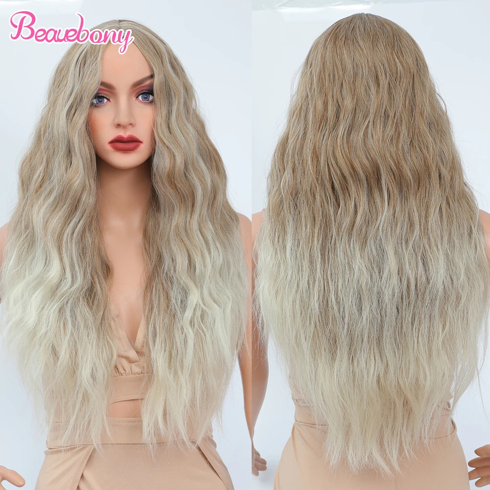 Beauebony Synthetic Hair Ash Blonde Wig Long Body Wave For Women Highlighted Wigs Cosplay Lolita Party | Шиньоны и парики