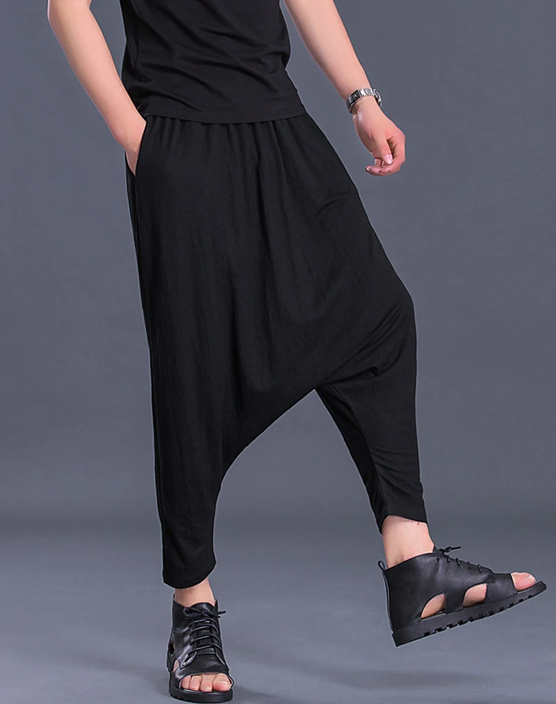 Summer Men's Large Size Harem Pants Ankle-Length Casual Loose Drop-crotch Pencil Trousers Middle Microelastic Waist A222