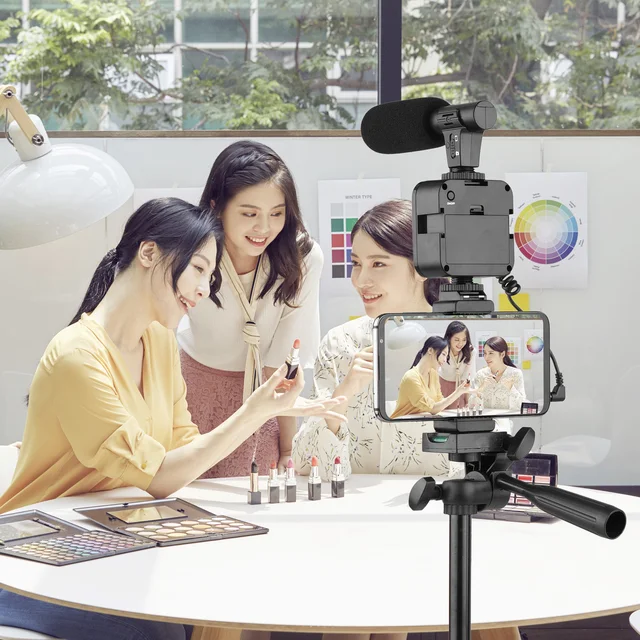 Andoer Smartphone Vlogging Kit Video Recording Equipment with Tripod Mic LED Video Light for Phone Youtube Set Vlogger Kit 6