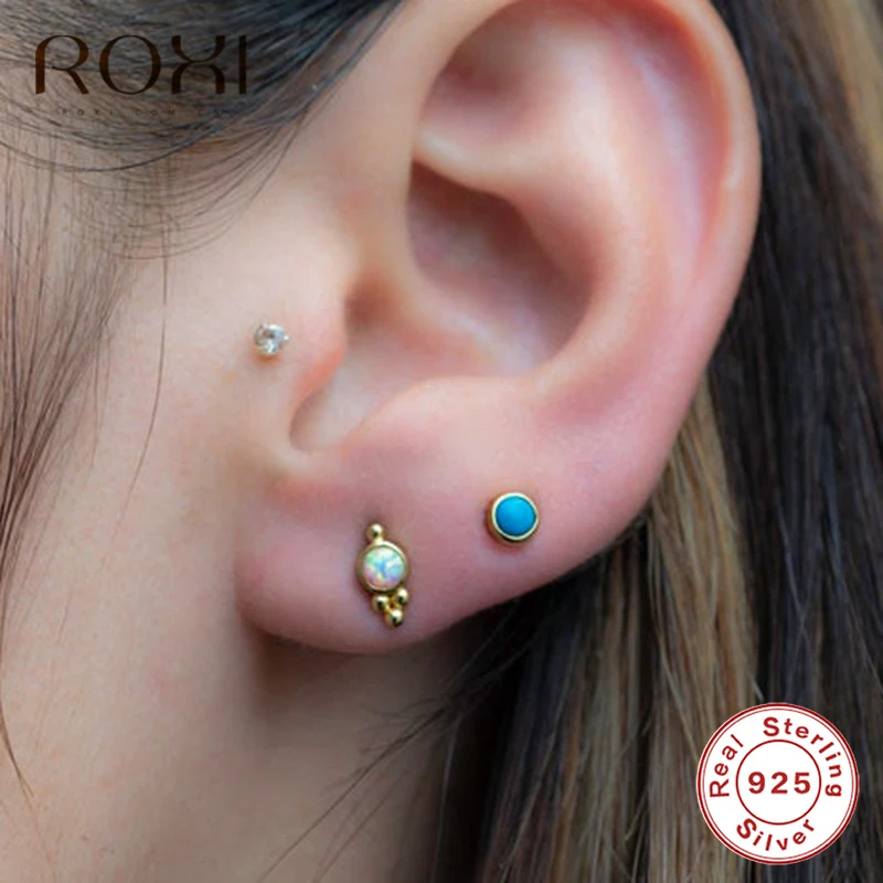 ROXI, богемные, натуральная бирюза, серьги, 925 пробы, серебро, бирюзовый камень, маленькие серьги-гвоздики для женщин, ювелирные изделия, вечерние, подарки