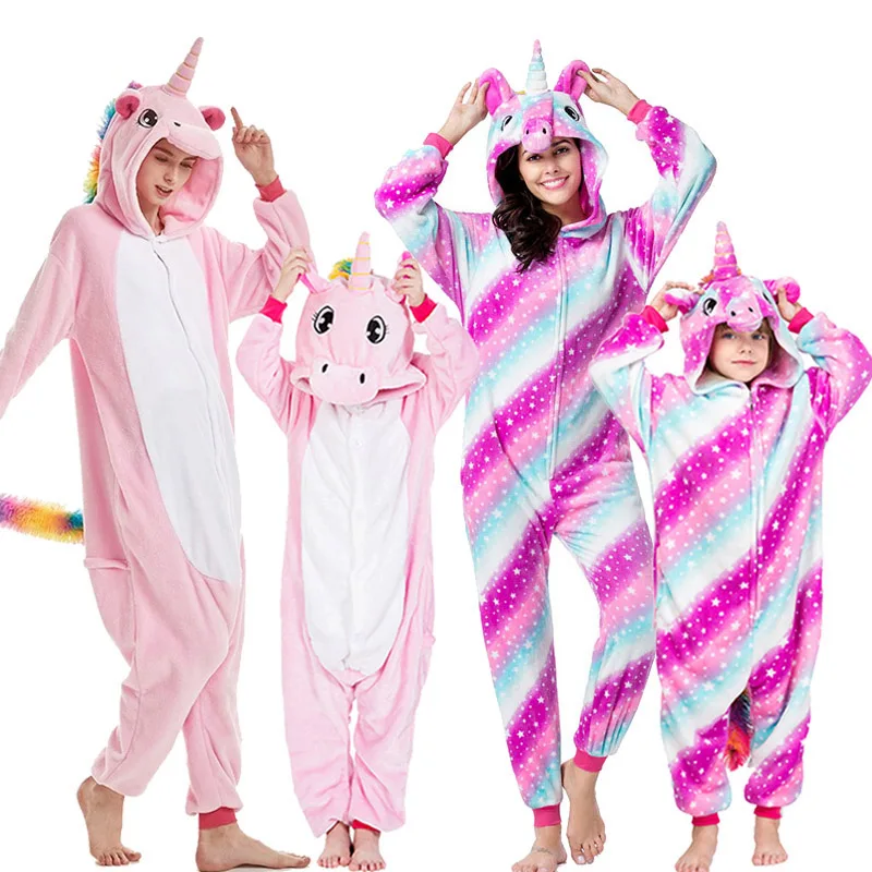 

Women Kids Animal Fox Unicorn Pegasus Pajamas Winter Comfortable Family Hooded Sleepwear Onesie Matching Family Outfits