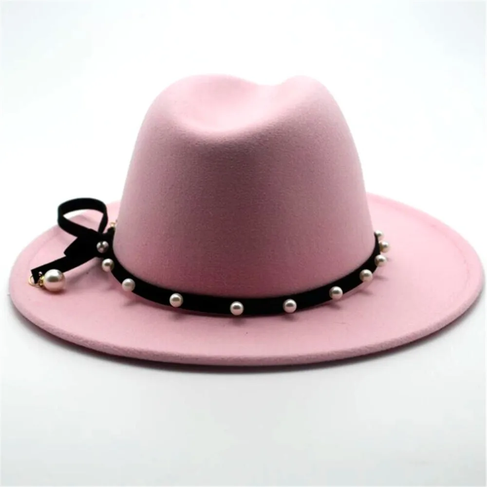 Модная женская и Мужская шерстяная шляпа Fedora с заклепками в стиле панк Элегантные женские вечерние шляпы шляпа с бантиком размер 56-58 см